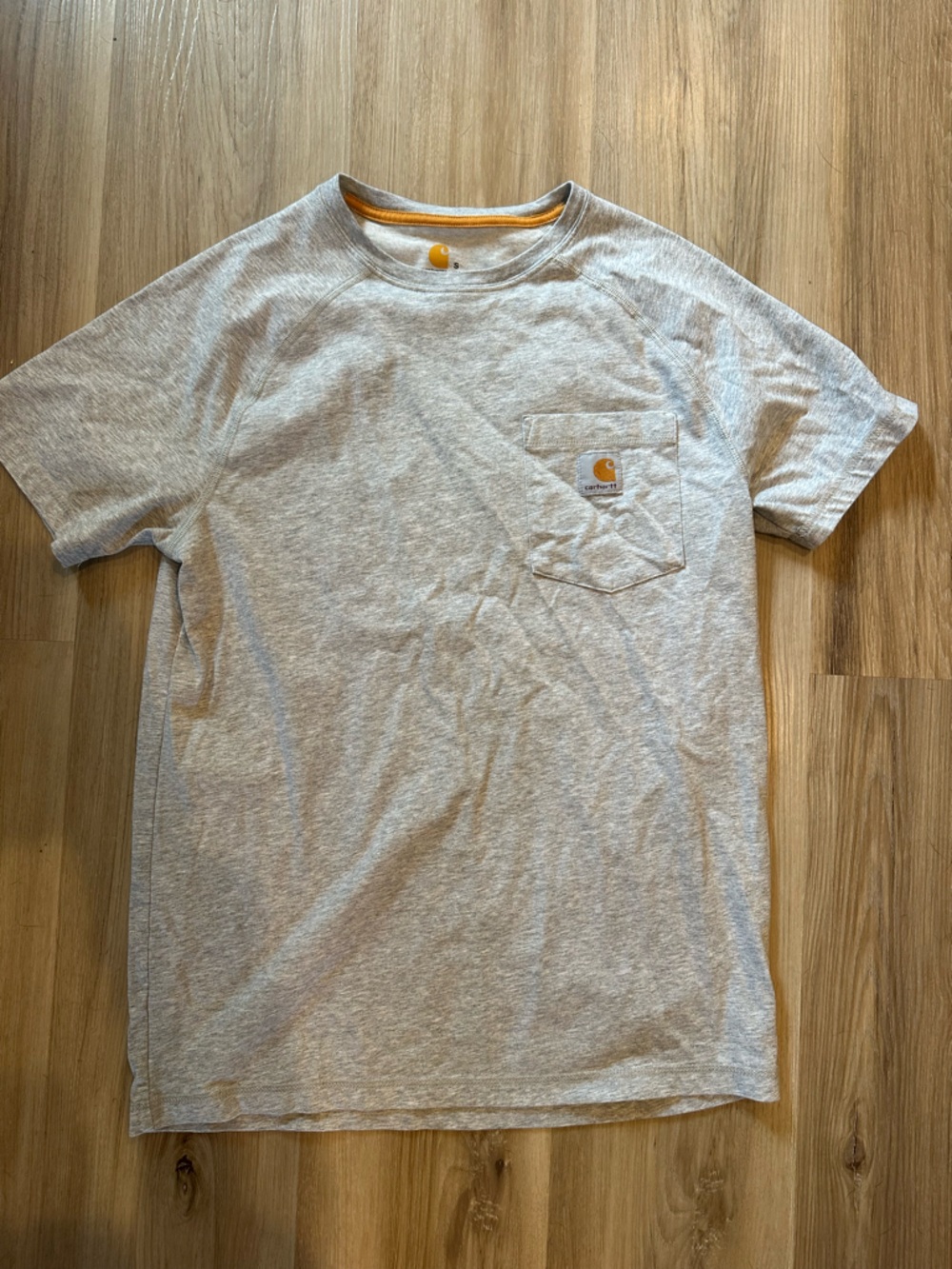 Carhartt Gray Tee with Orange Trim and Yellow Logo